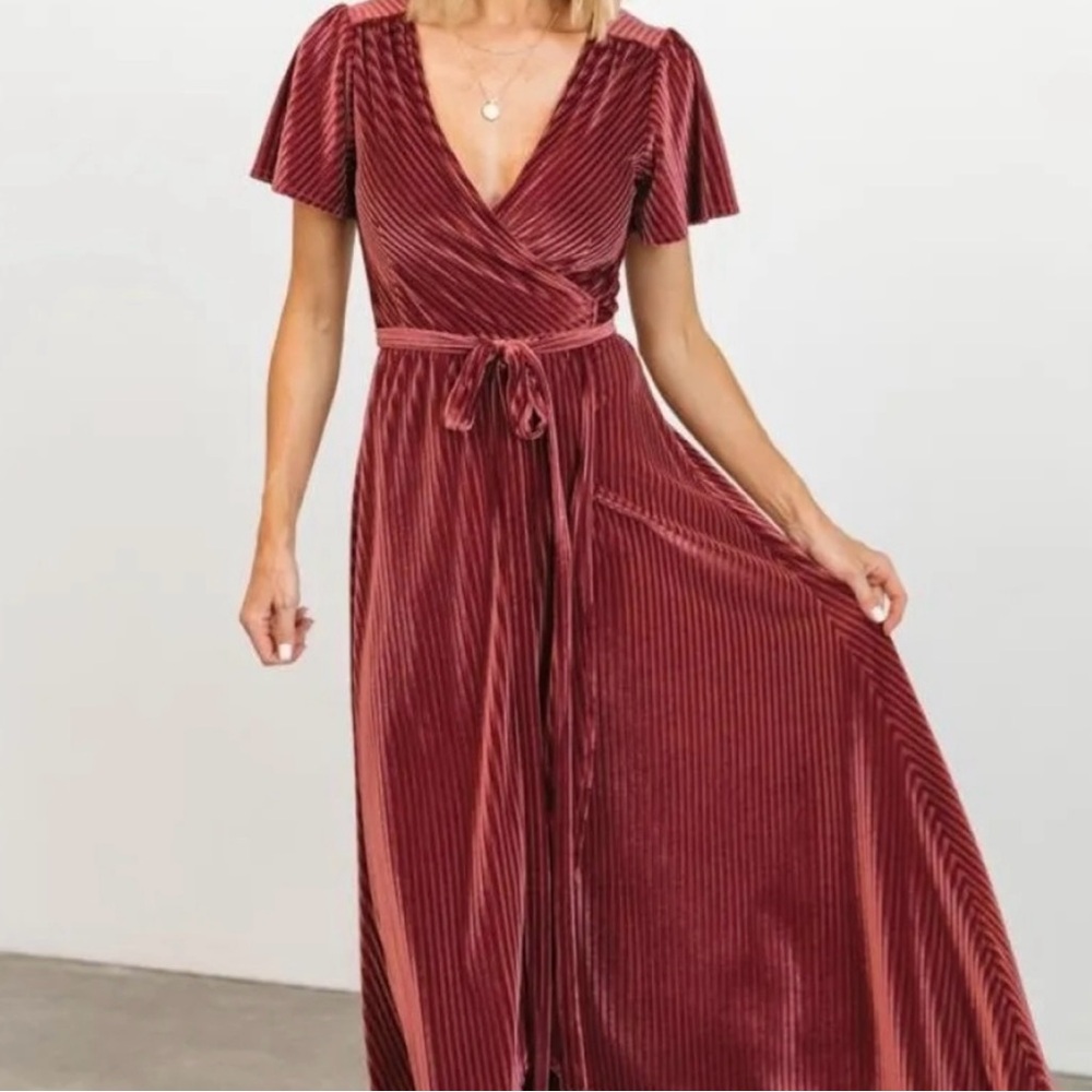 Baltic Born Rust Red Velvet Wrap Maxi Dress